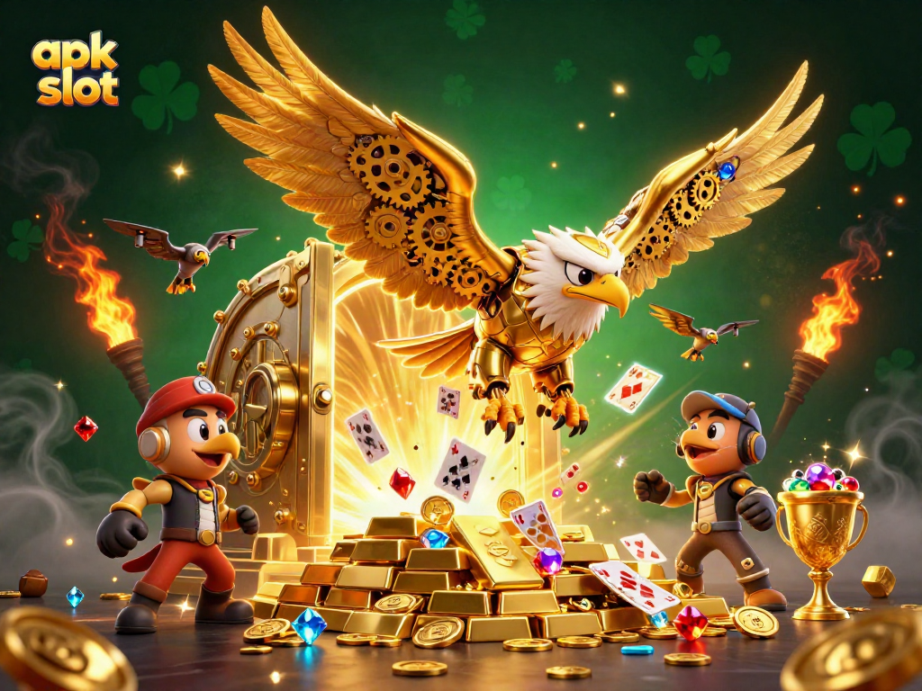 Enhance your gameplay with the apk slot illustrated in this vibrant 3D casino scene.